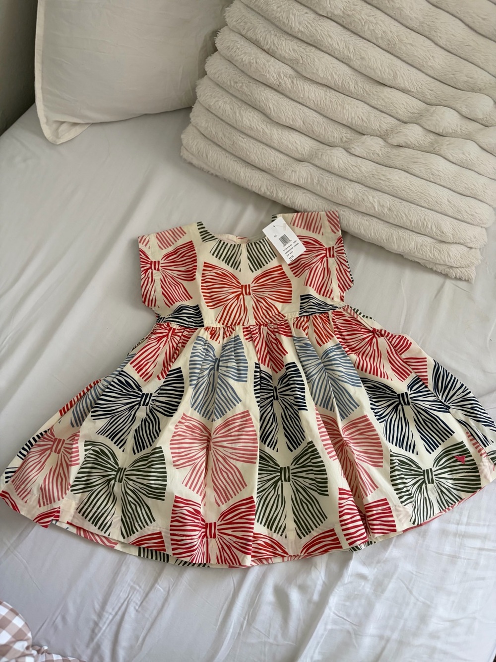 NWT Pink Chicken Adaline Dress 12/18M Multi Striped Bows Cotton Baby Girl